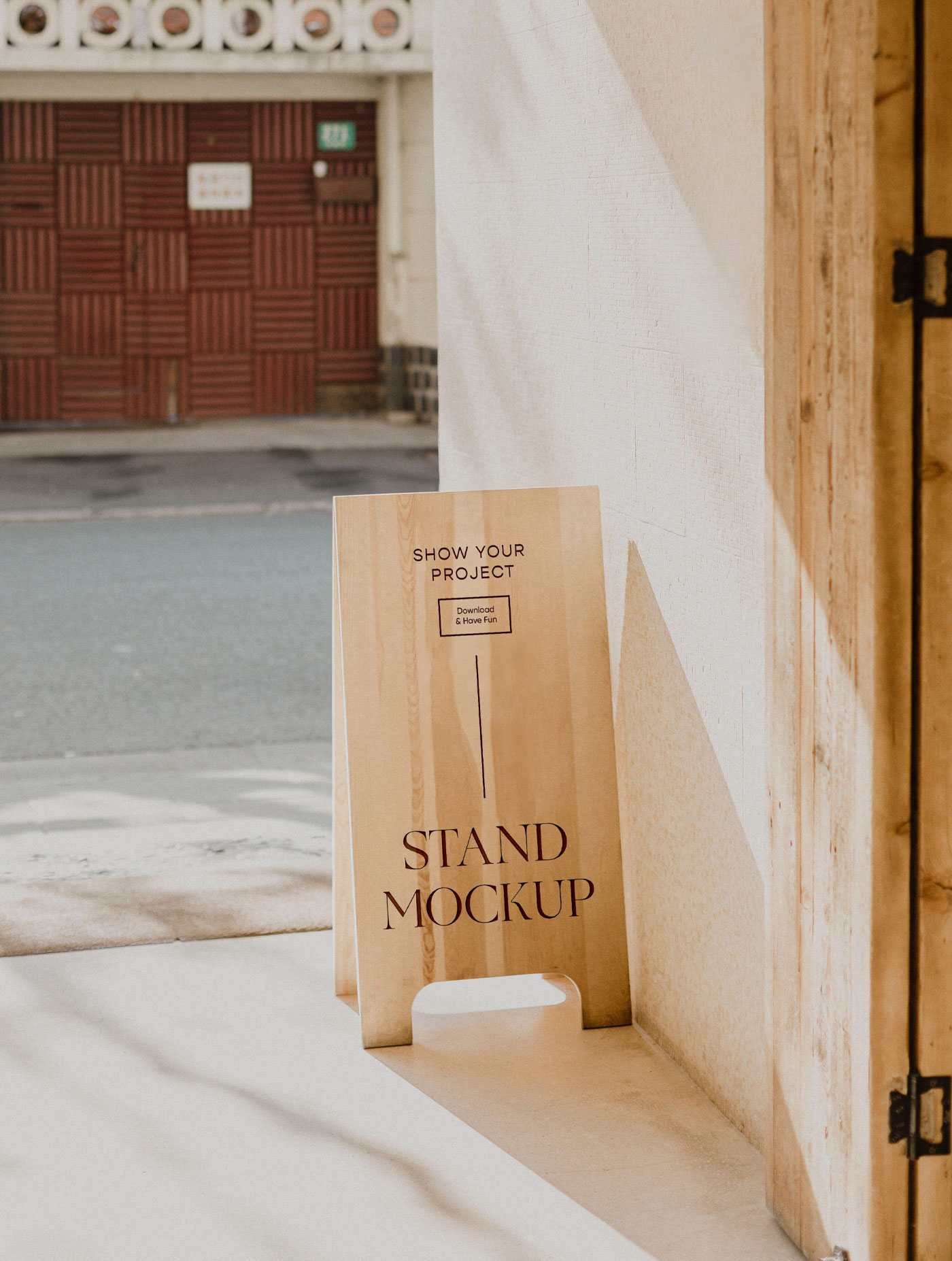 Minimal Outdoor Wood Stand Mockup FREE PSD