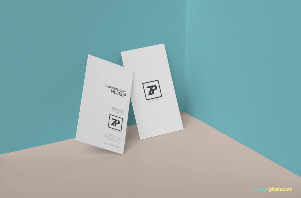 Minimal Wall Corner Vertical Business Cards Mockup