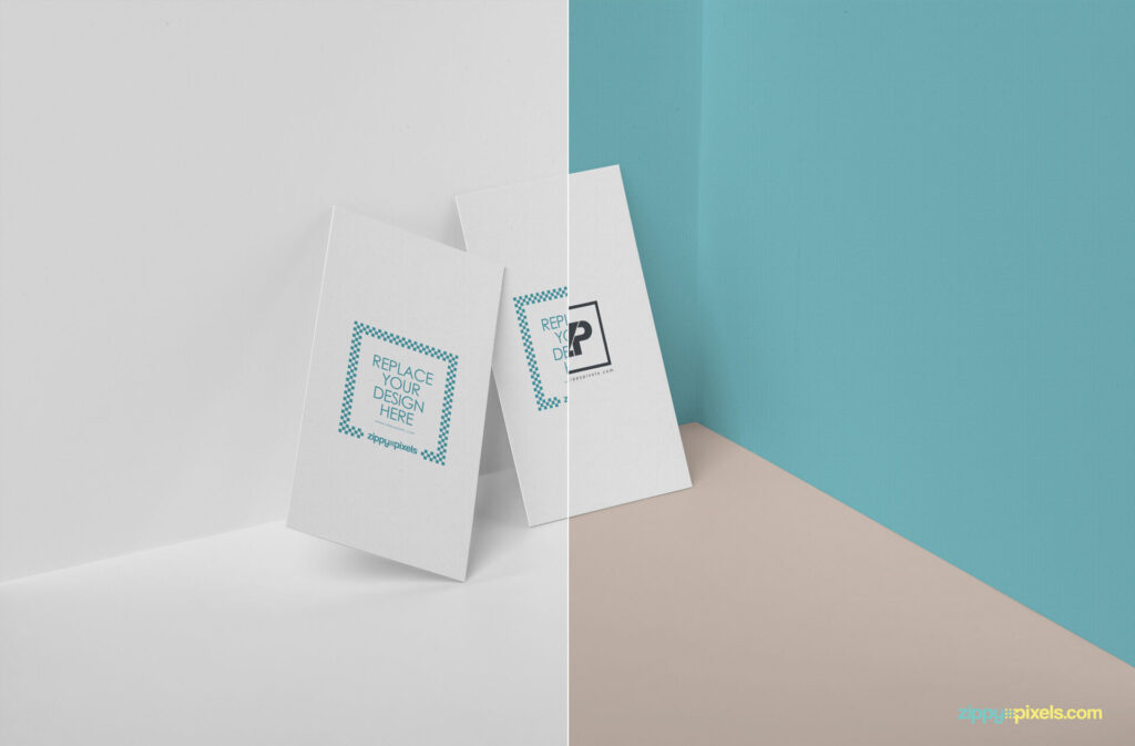 Minimal Wall Corner Vertical Business Cards Mockup