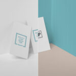 Minimal Wall Corner Vertical Business Cards Mockup