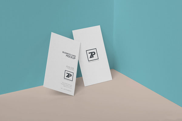 Minimal Wall Corner Vertical Business Cards Mockup