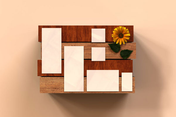 Minimal Wooden Mood Board Mockup with Flower