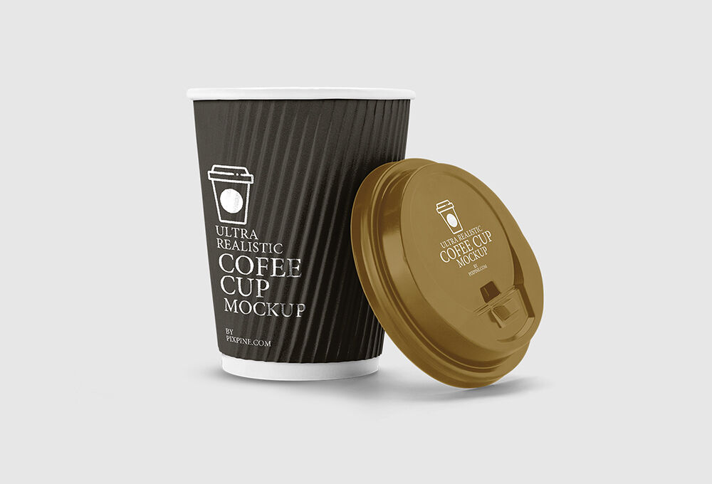 Minimalist 3/4 View Coffee Cup with its Lid Off Mockup