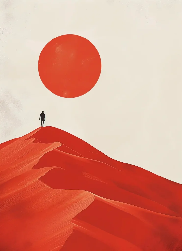 Minimalist Asian Man in Red Desert