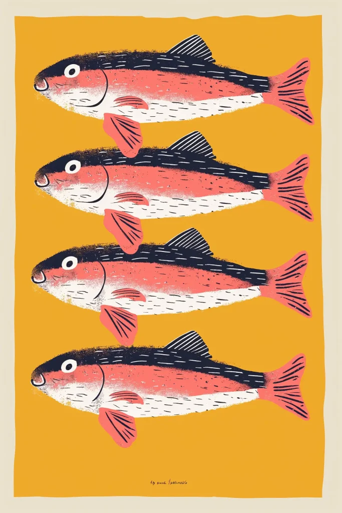 Minimalist Fishes Riso Print