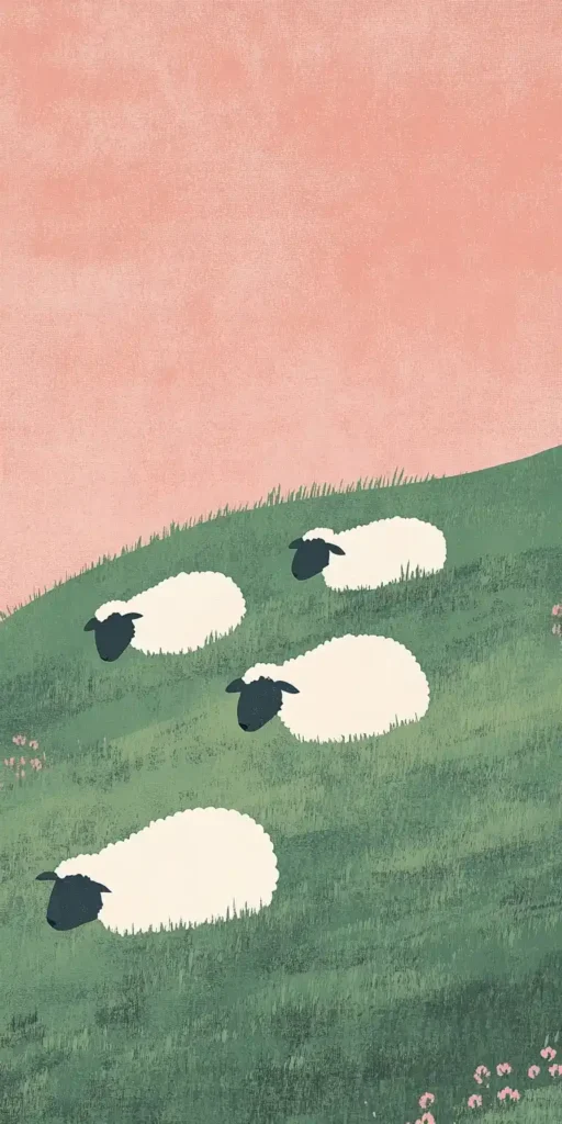 Minimalist Sheep Over Grassfield