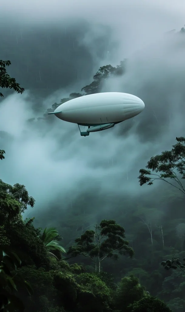 Minimalistic Blimp in Rainforest ai prompt preview