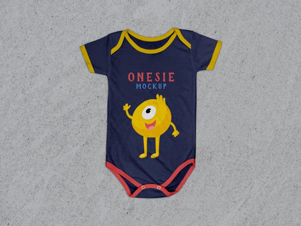 Minimalistic Top View Baby Onesie Flat Laid on Floor Mockup