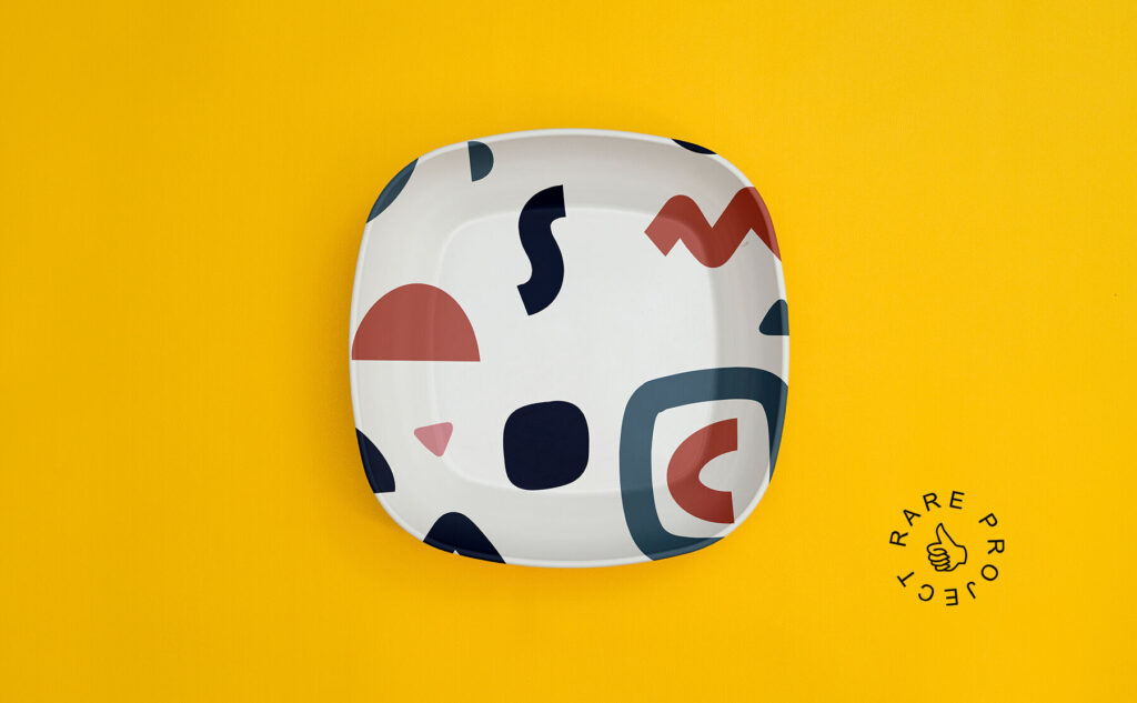 Minimalistic Top View Deep Square Plate on Floor Mockup