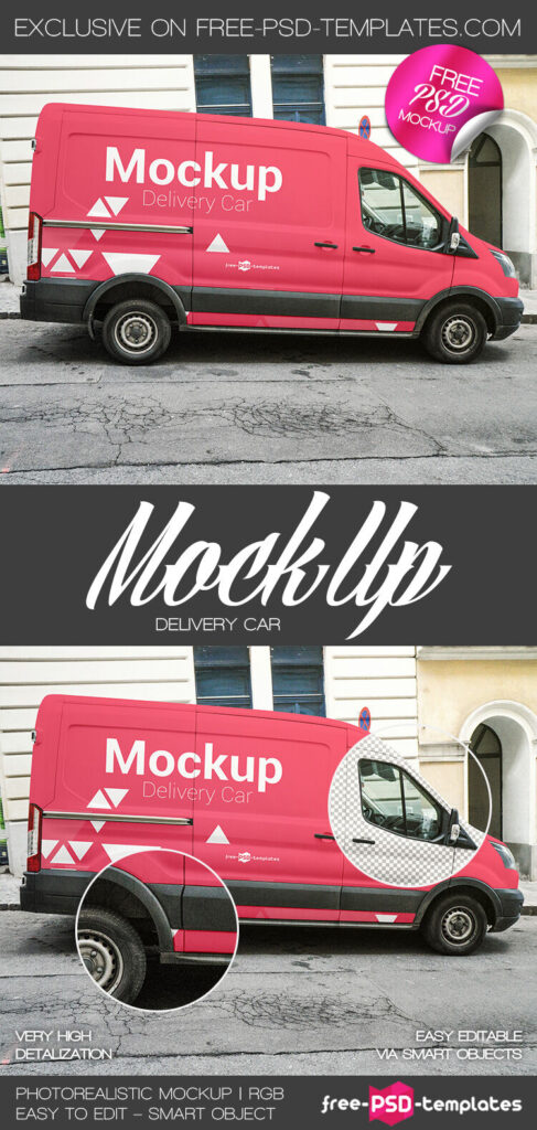 Minivan in City Street in the Side View Mockup
