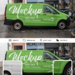 Minivan in City Streets in the Side View Mockup