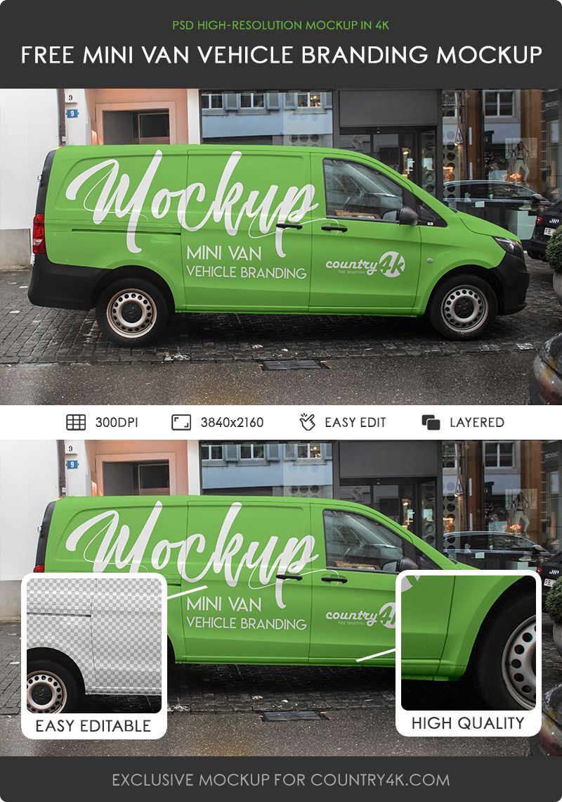 Minivan in City Streets in the Side View Mockup FREE PSD
