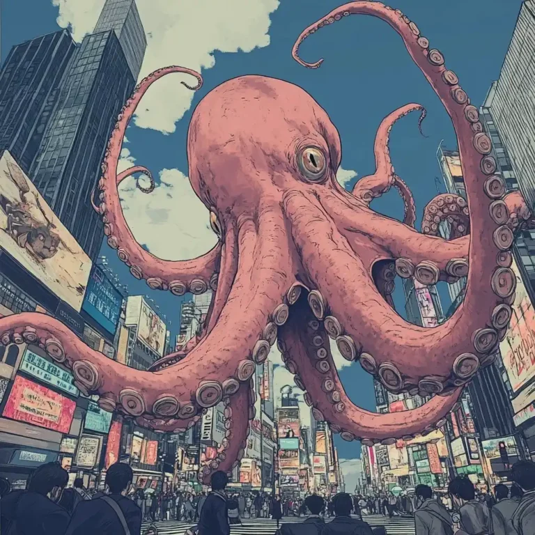 Miyazaki-Style Kraken in Times Square