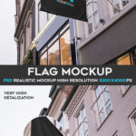 Mockup Featuring Lower Angle View of a Flag Mounted on a Wall