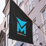 Mockup Featuring Lower Angle View of a Flag Mounted on a Wall
