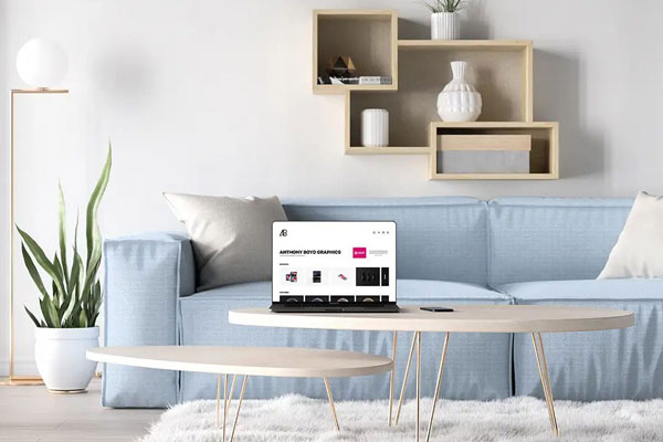 Mockup a of Bezel Less MacBook Pro in Living Room