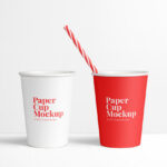 Mockup Displaying a Paper Cup with a Striped Straw