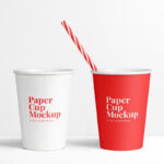 Mockup Displaying a Paper Cup with a Striped Straw