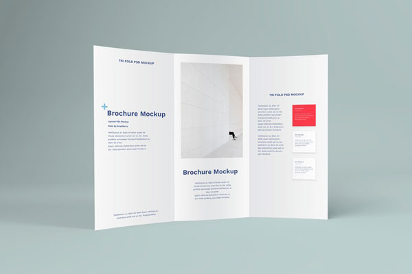 Mockup Displaying Front View of Opened Standing Trifold Brochure