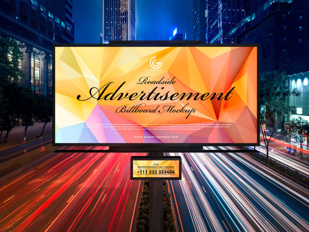 Mockup Displaying Front View of Roadside Advertisement Billboard Mockup