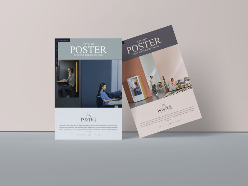 Mockup Displaying One Tilted and One Firmly Standing Posters