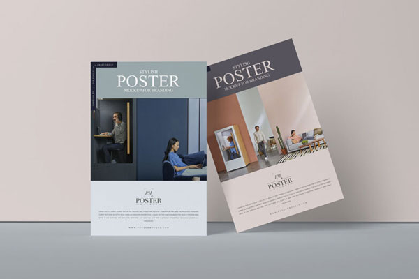 Mockup Displaying One Tilted and One Firmly Standing Posters