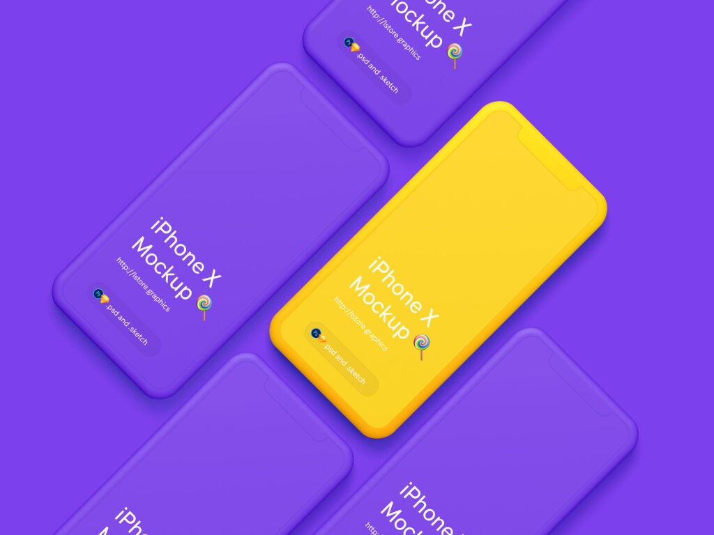 Mockup Displaying Overhead View of Five iPhone X