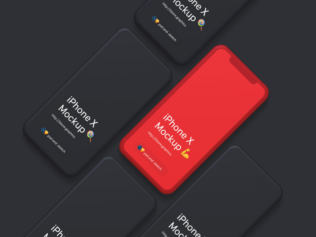 Mockup Displaying Overhead View of Five iPhone X