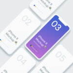 Mockup Displaying Overhead View of Five iPhone X