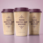 Mockup Displaying Paper Coffee Cups in Four Different Scenes