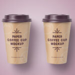 Mockup Displaying Paper Coffee Cups in Four Different Scenes