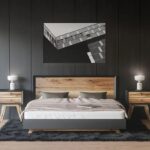 Mockup Displaying Poster Fixed on Top of the Bed in Modern Scene Bedroom