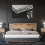 Mockup Displaying Poster Fixed on Top of the Bed in Modern Scene Bedroom