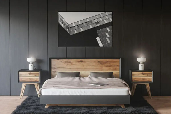 Mockup Displaying Poster Fixed on Top of the Bed in Modern Scene Bedroom