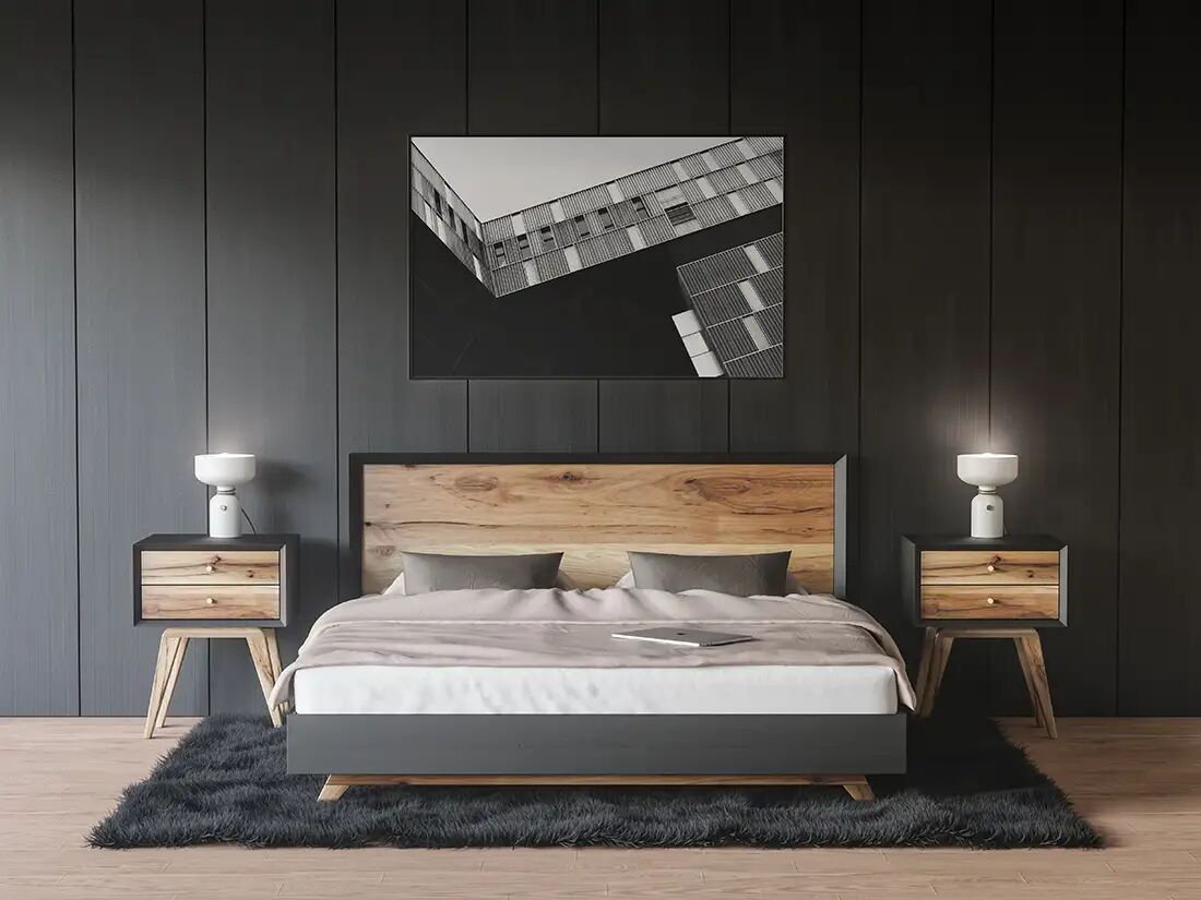 Mockup Displaying Poster Fixed on Top of the Bed in Modern Scene Bedroom FREE PSD