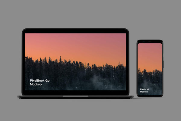 Mockup Displaying Screens of Pixel 4XL and PixelBook