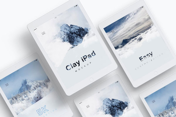 Mockup Displaying Top View of a Grid of iPad 9.7