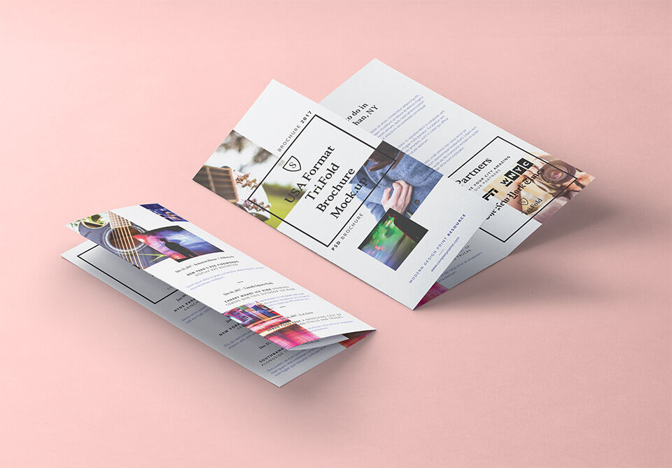 Mockup Displaying Two Different Positions of Trifold Brochure