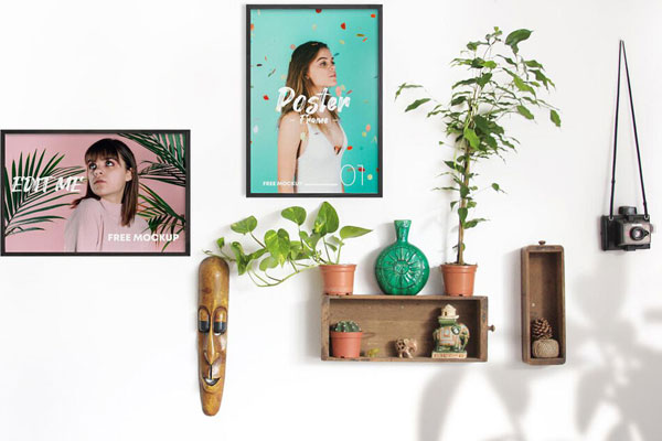 Mockup Featuring 2 Poster Frames in Vertical and Horizontal Version