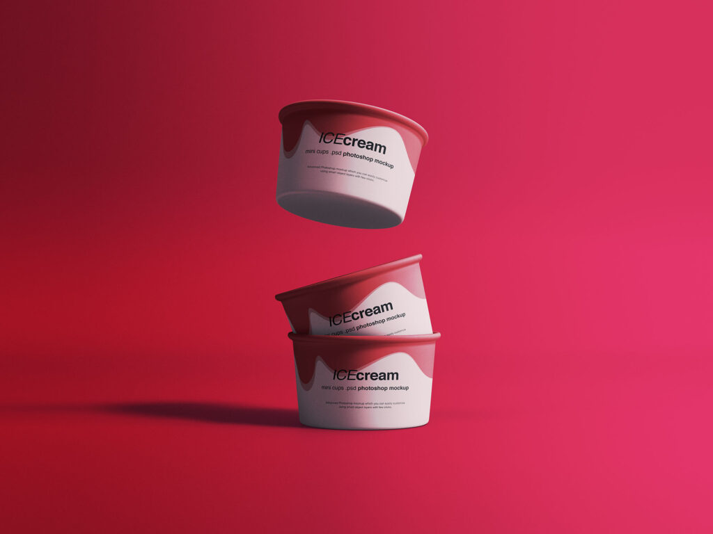 Mockup Featuring a Falling and Two Stacked Ice Cream Cups