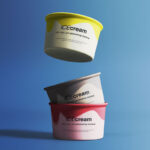Mockup Featuring a Falling and Two Stacked Ice Cream Cups