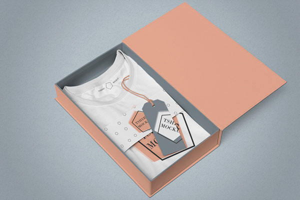Mockup Featuring a Folded T-Shirt in the Packaging Box in Perspective