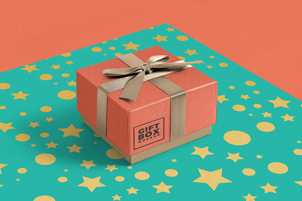 Mockup Featuring a Gift Box with Ribbon