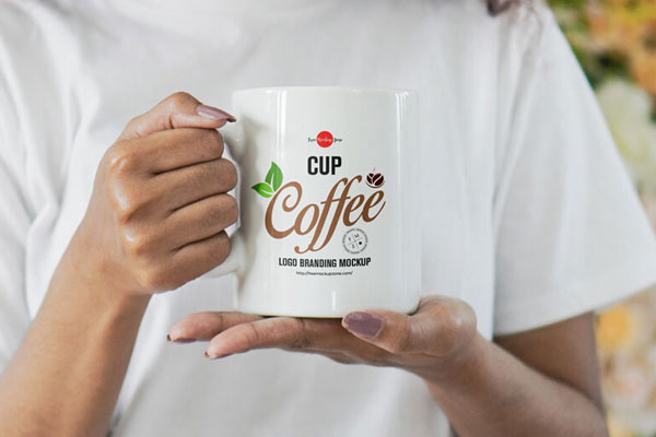 Mockup Featuring a Girl Holding Coffee Mug