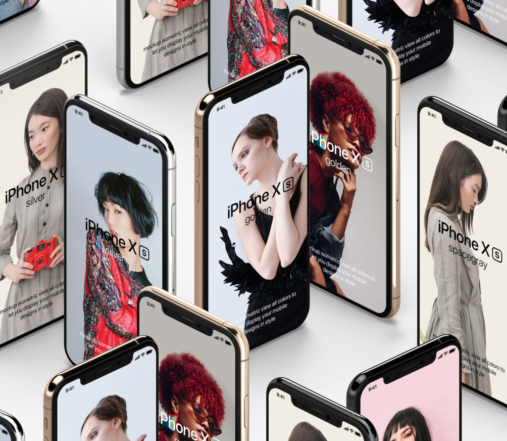 Mockup Featuring a Grid of Standing iPhone XS