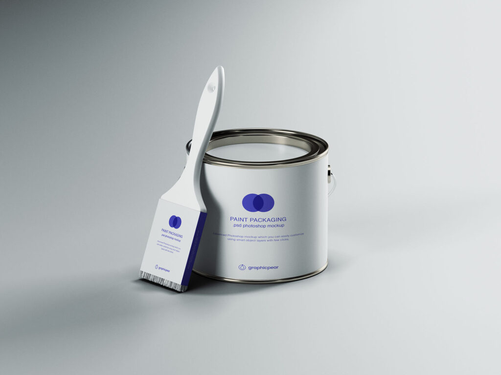 Mockup Featuring a Paint Brush Leaning Against a Paint Can