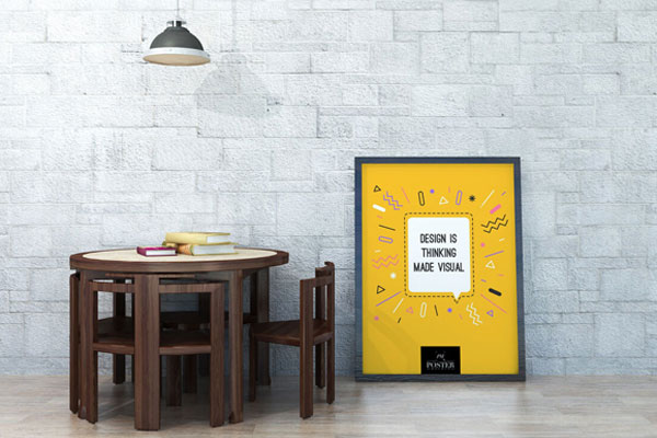 Mockup Featuring a Poster Against Wall in a Gallery Scene with Furniture