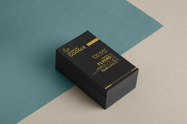 Mockup Featuring a Stack of Foil Business Cards in Perspective