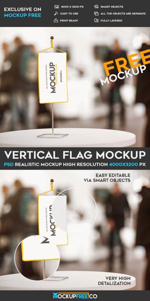 Mockup Featuring a Vertical Mini Desk Flag