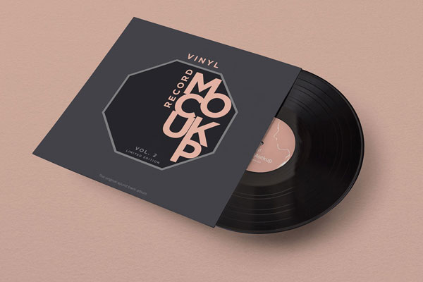 Mockup Featuring a Vinyl Record in Half Side View